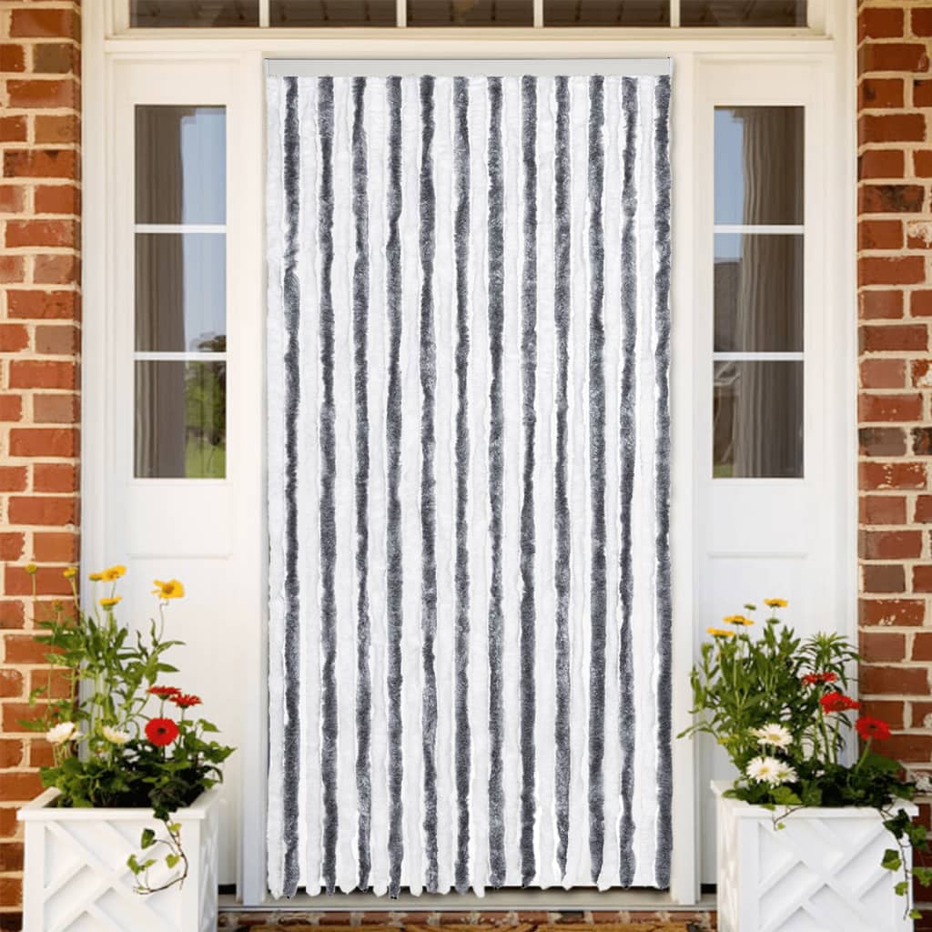 vidaXL Cortina antimoscas chenilla gris y blanco 100x230 cm