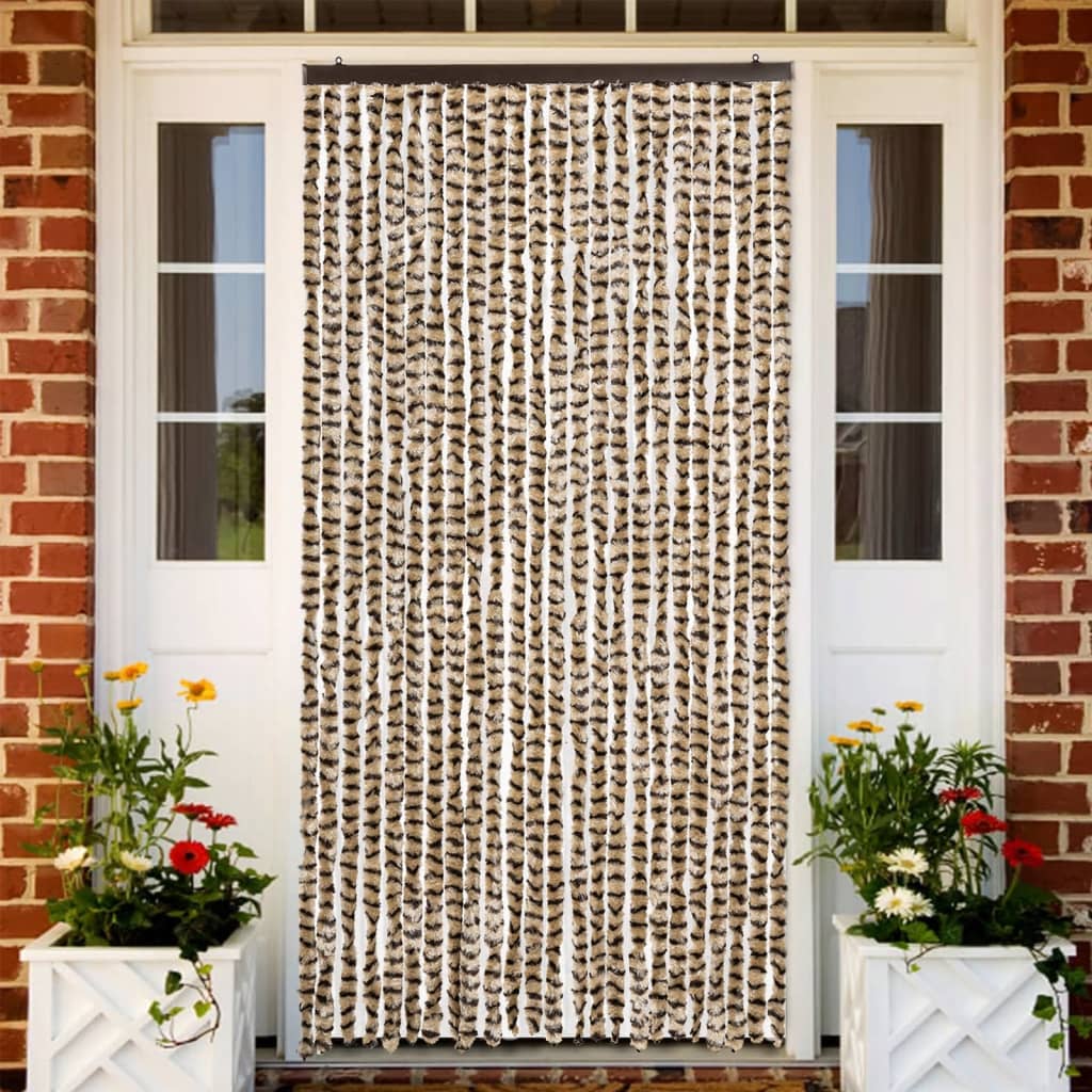 vidaXL Cortina antimoscas chenilla beige y marrón 100x230 cm