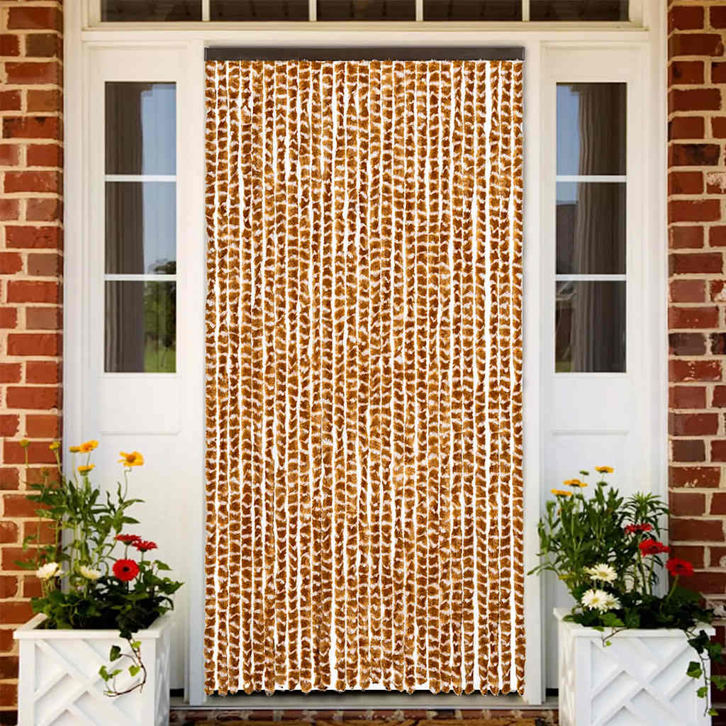 vidaXL Cortina antimoscas chenilla ocre y blanco 90x200 cm