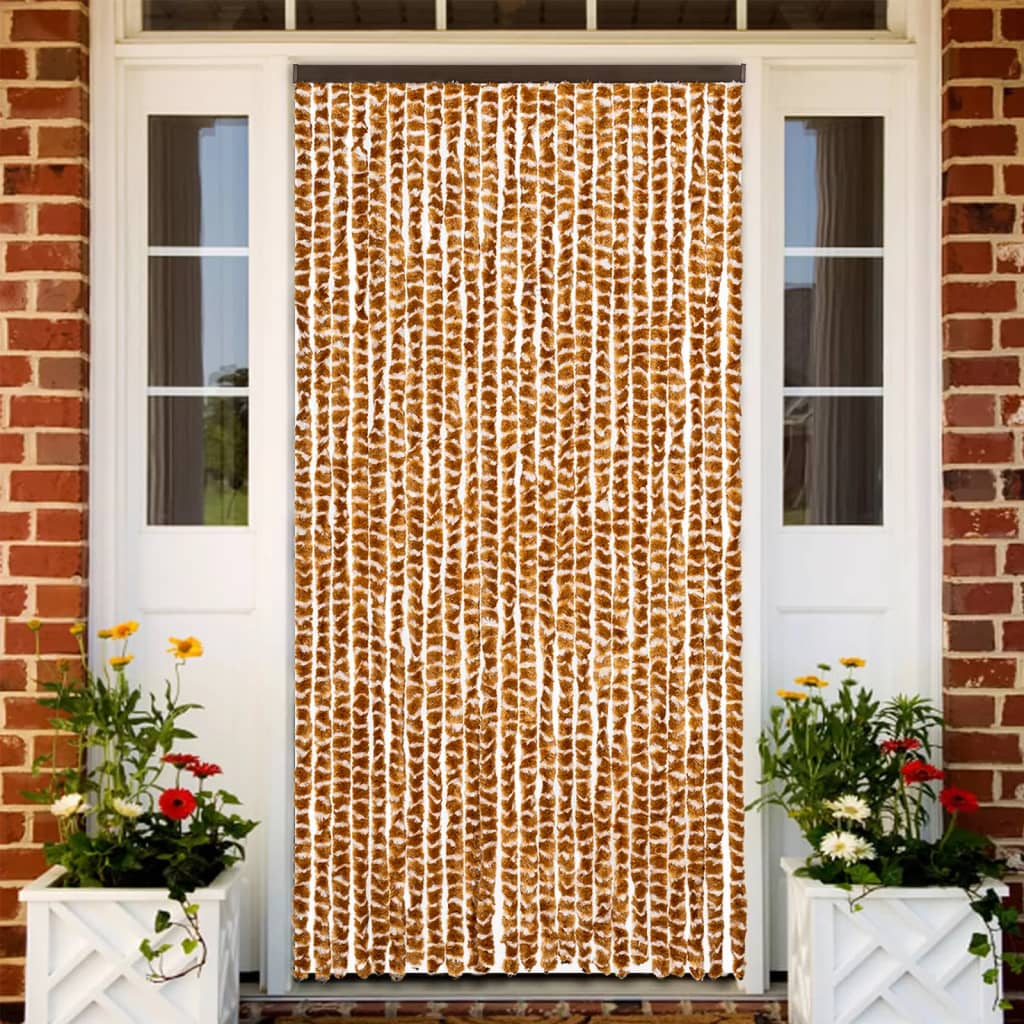 vidaXL Cortina antimoscas chenilla ocre y blanco 100x200 cm