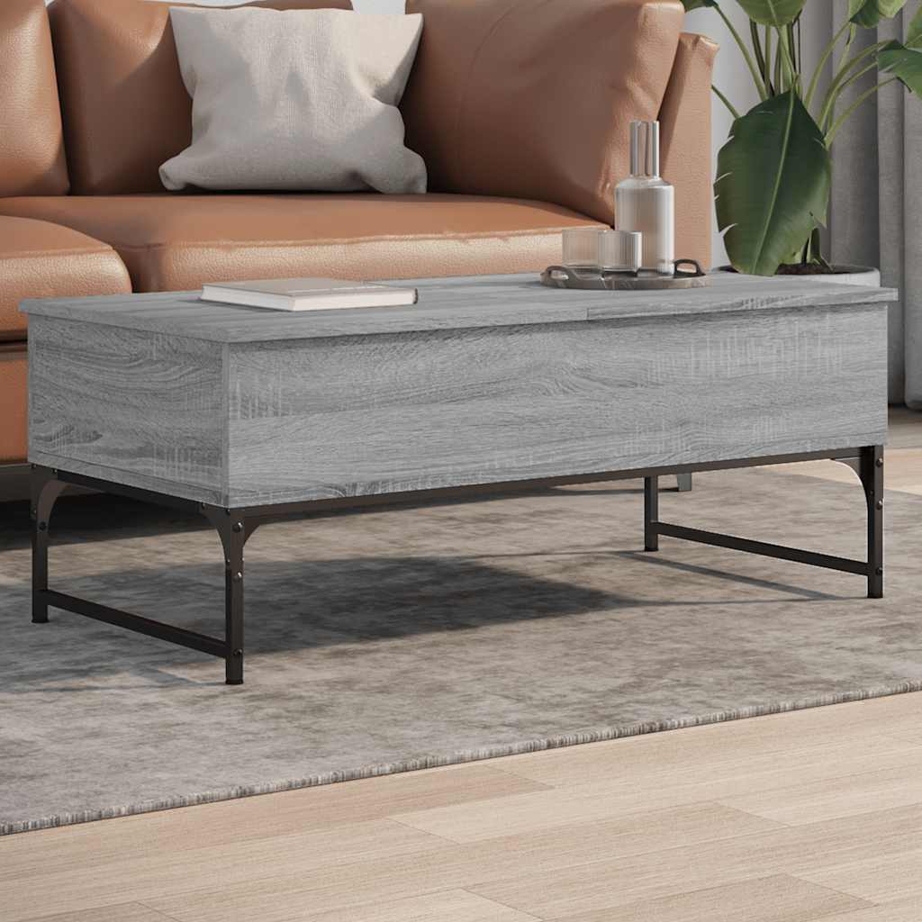 vidaXL Mesa de centro madera ingeniería metal gris Sonoma 100x50x40 cm