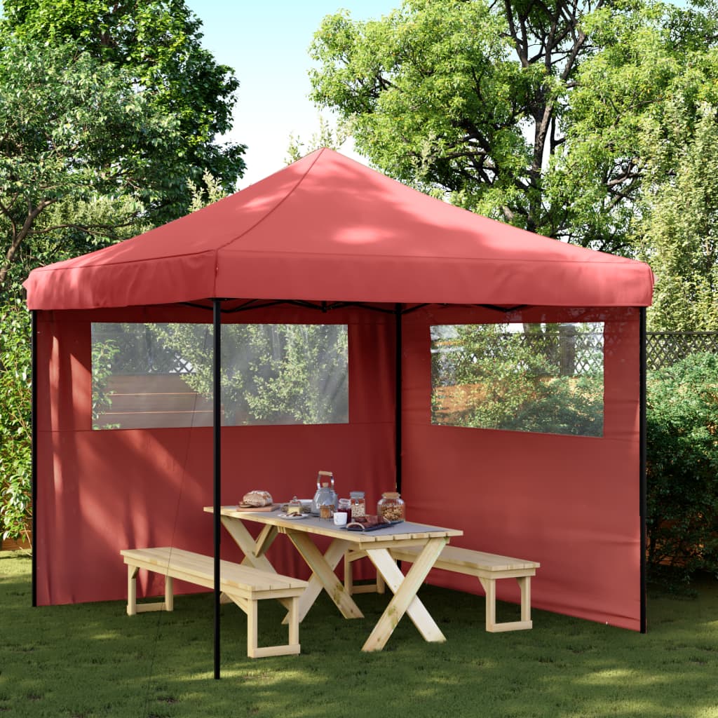 vidaXL Tienda de fiesta plegable Pop-Up 2 paredes laterales burdeos