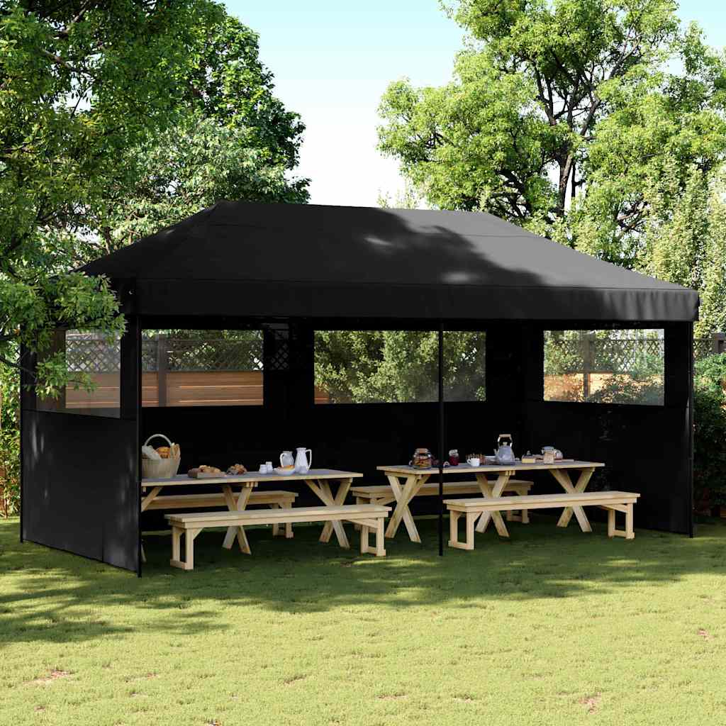 vidaXL Tienda de fiesta plegable Pop-Up con 3 paredes laterales negra