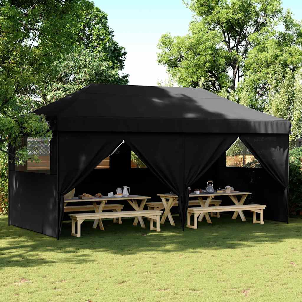 vidaXL Tienda de fiesta plegable Pop-Up con 4 paredes laterales negra