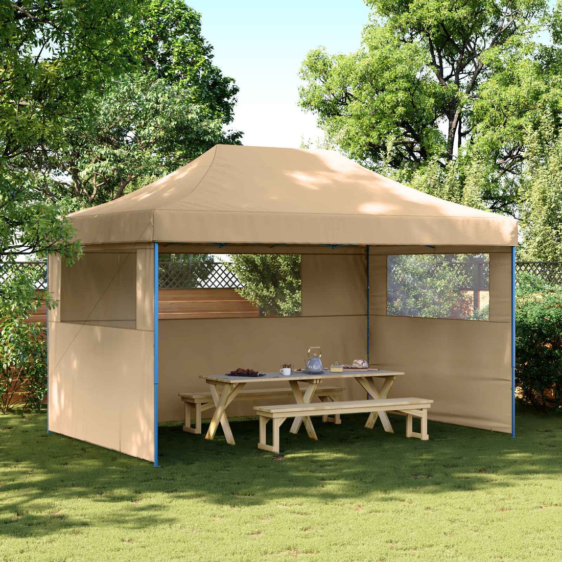 vidaXL Tienda de fiesta plegable Pop-Up con 3 paredes laterales beige