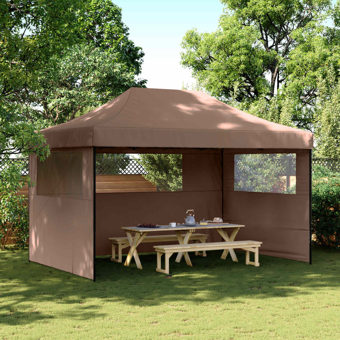 vidaXL Tienda de fiesta plegable Pop-Up con 3 paredes laterales marrón
