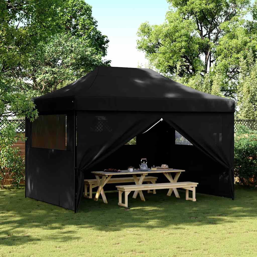 vidaXL Tienda de fiesta plegable Pop-Up con 4 paredes laterales negra