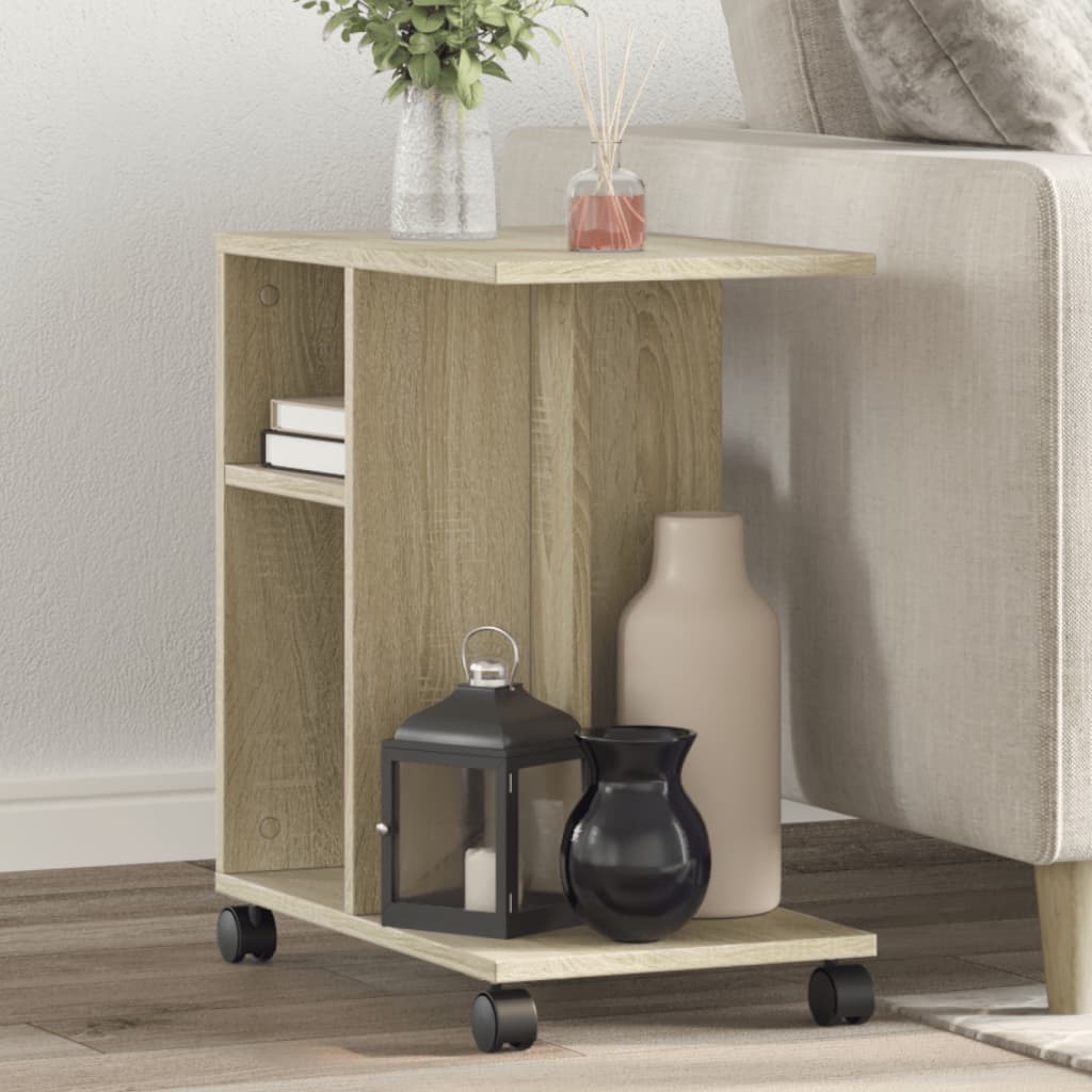vidaXL Mesa auxiliar con ruedas madera ingeniería Sonoma 50x30x55 cm