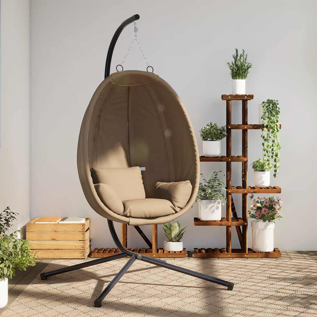 vidaXL Silla colgante huevo con soporte tela y acero gris taupe