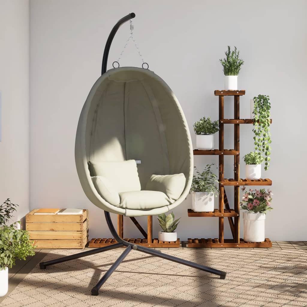 vidaXL Silla colgante huevo con soporte tela y acero beige