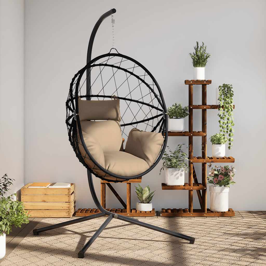 vidaXL Silla colgante huevo con soporte tela y acero gris taupe