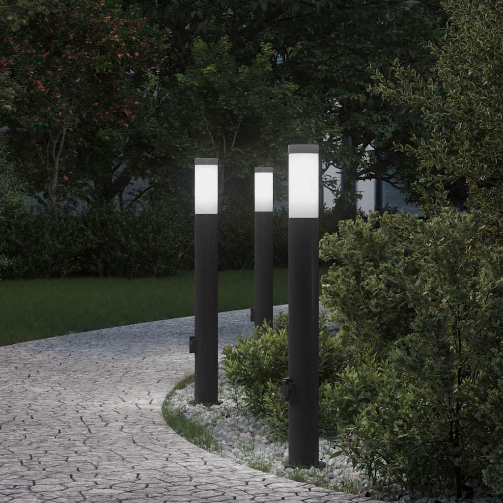 vidaXL Balizas de luz con toma de corriente, 3 unidades, 80 cm, acero inoxidable, IP44