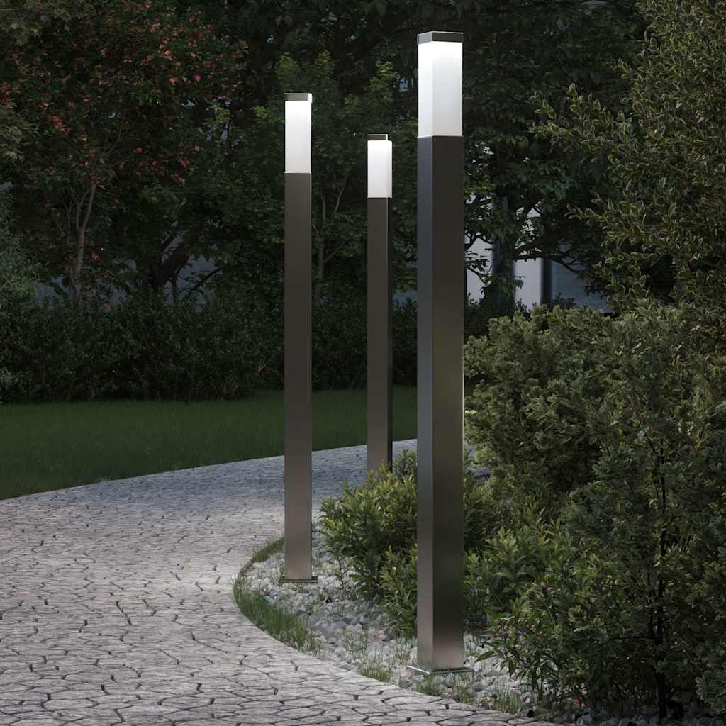 vidaXL Balizas de iluminación, 3 unidades, 110 cm, acero inoxidable, IP44