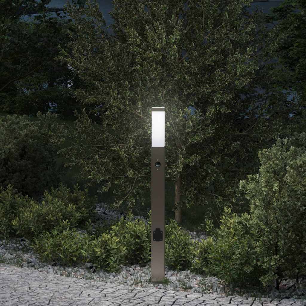 vidaXL Baliza luminosa con sensor y toma de corriente, 80 cm, acero inoxidable, IP44