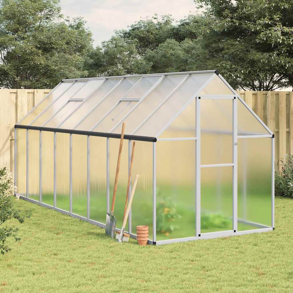 vidaXL Invernadero con marco base aluminio plateado 445x169x195 cm