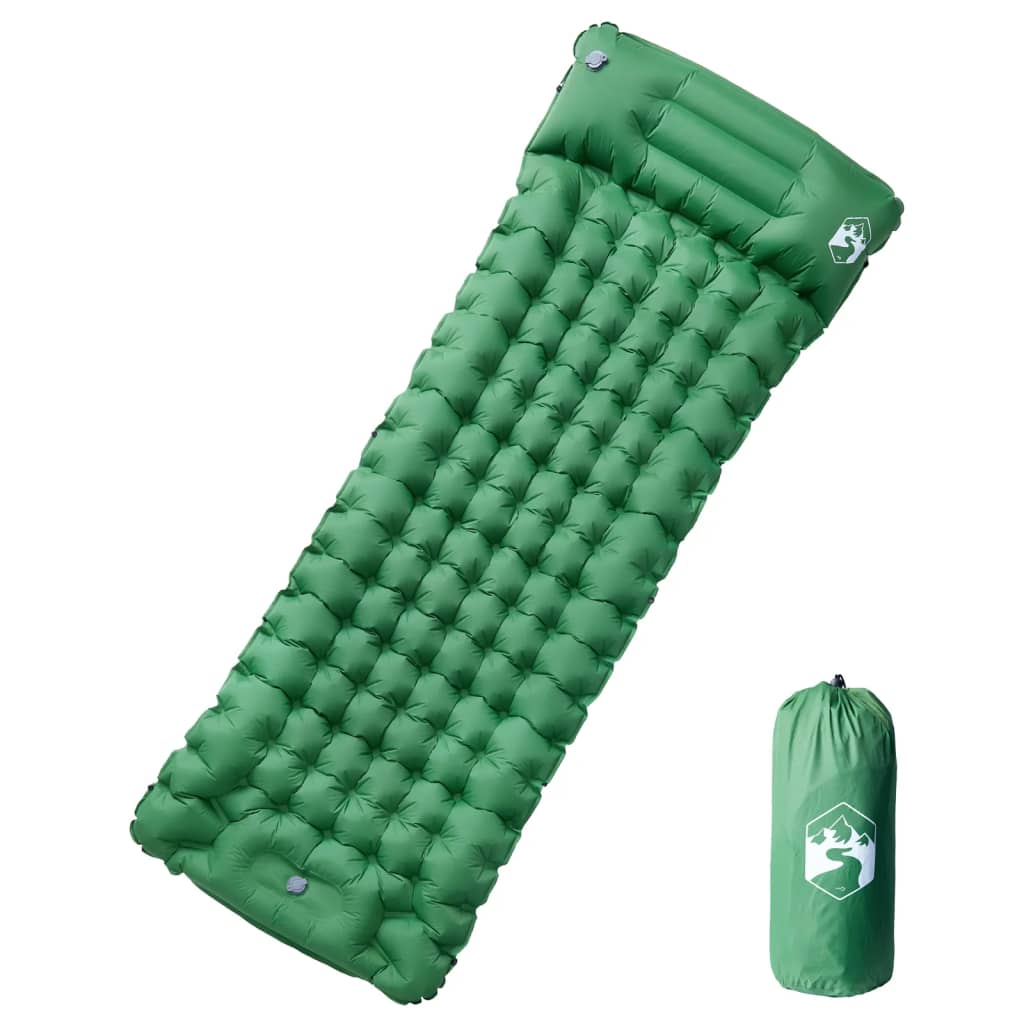 vidaXL Colchón de camping autoinflable con almohada 1 persona verde