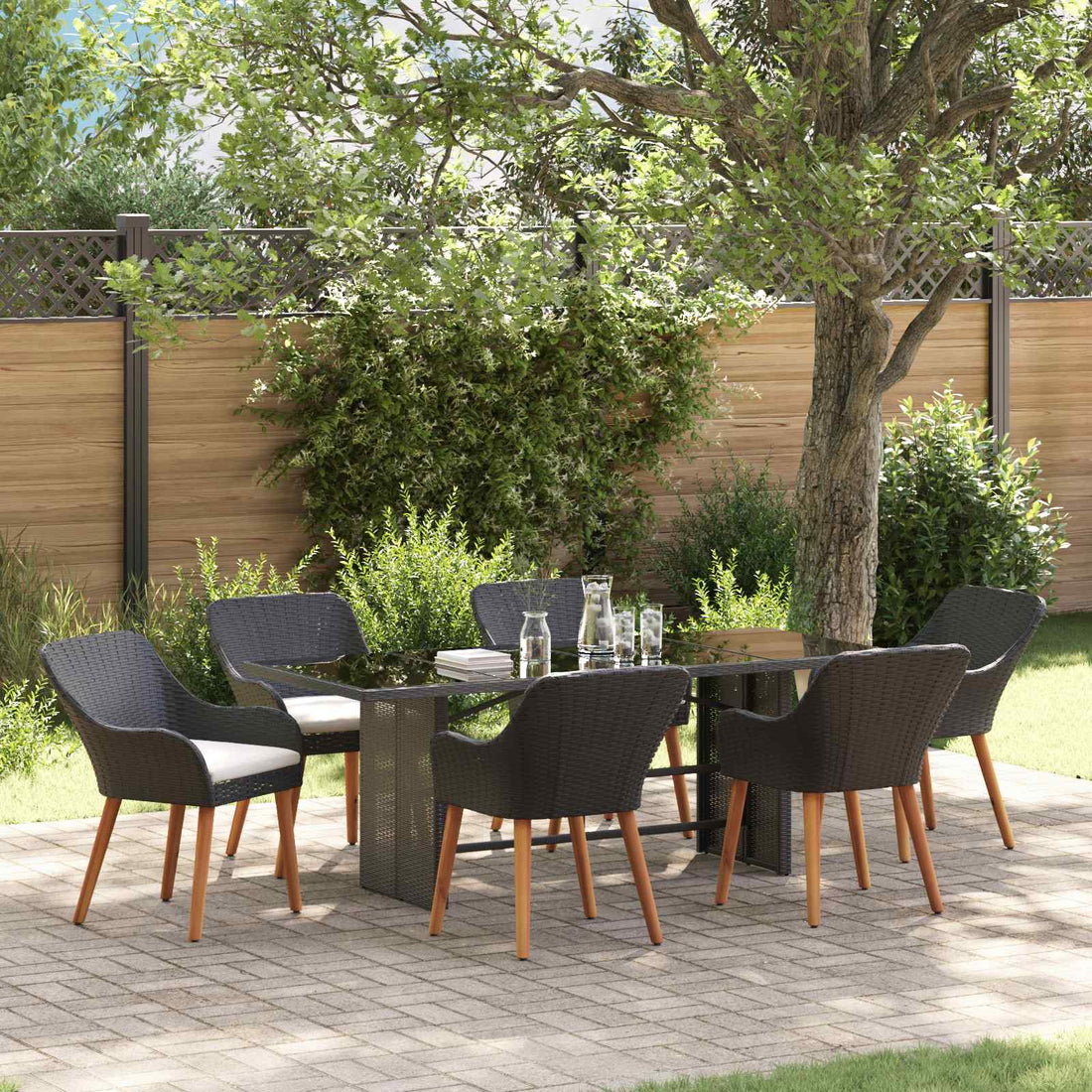 vidaXL Conjunto de Comedor de Jardín 7 uds. Negro ratán sintético