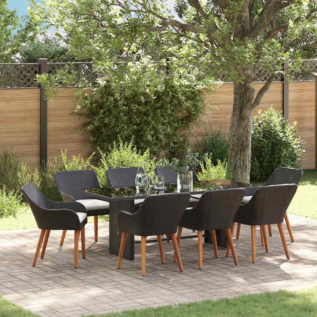 vidaXL Conjunto de Comedor de Jardín 9 uds. Negro ratán sintético