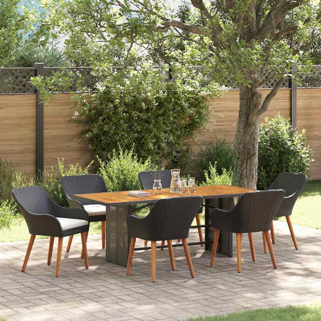 vidaXL Conjunto de Comedor de Jardín 7 uds. Negro ratán sintético