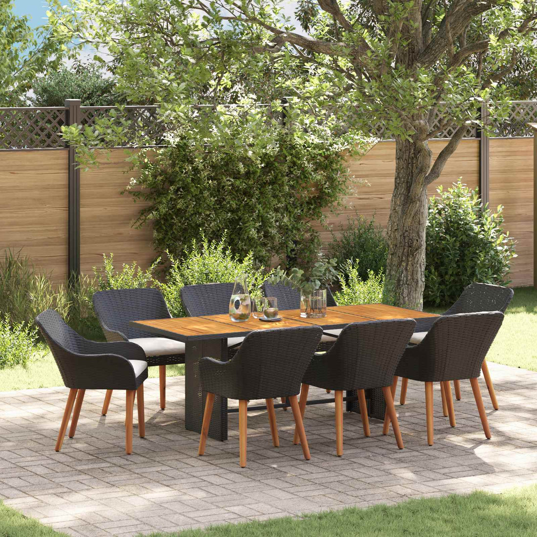 vidaXL Conjunto de Comedor de Jardín 9 uds. Negro ratán sintético