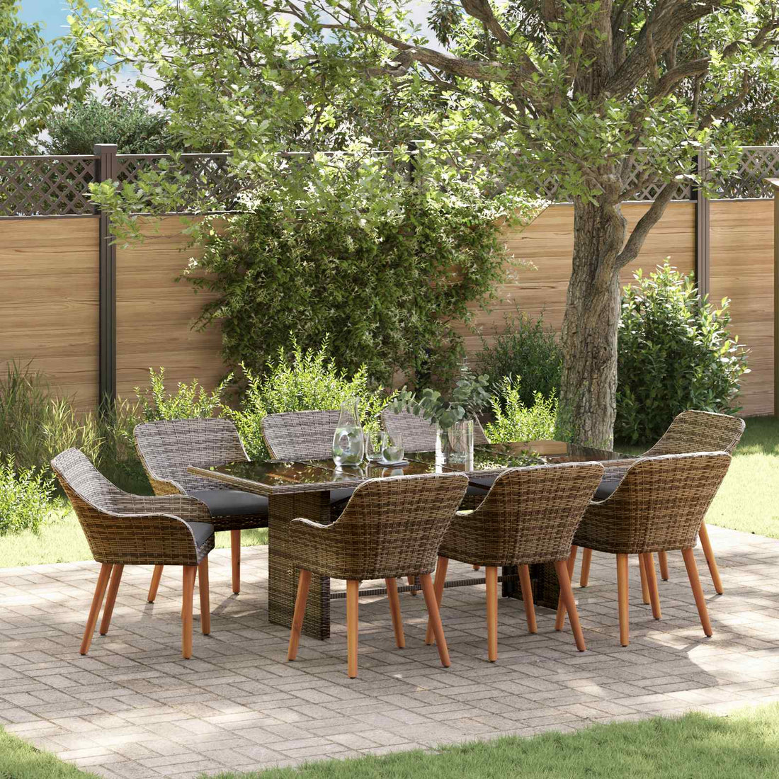 vidaXL Conjunto de Comedor de Jardín 9 uds. Gris ratán sintético