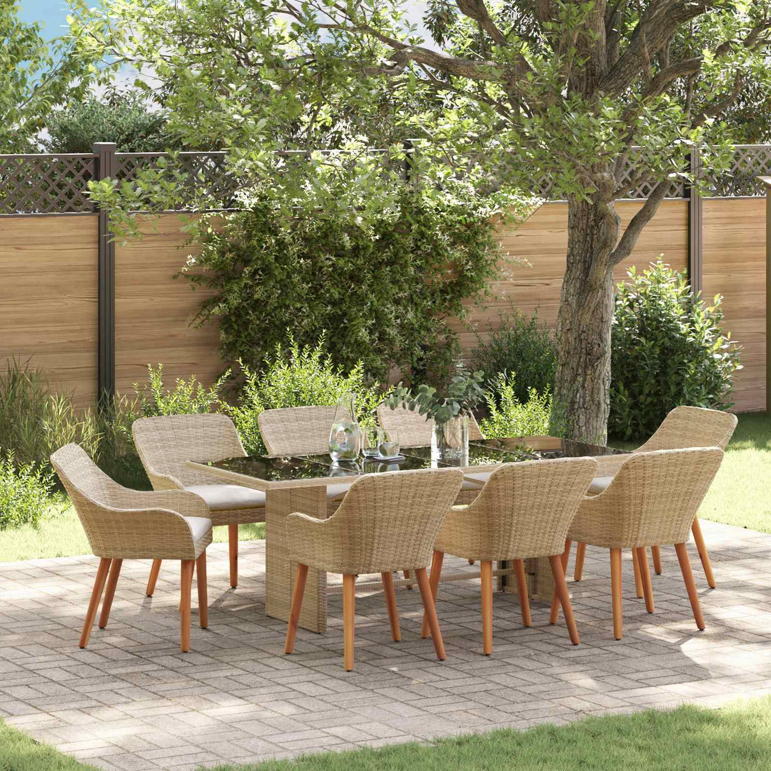 vidaXL Conjunto de Comedor de Jardín 9 uds. Beige ratán sintético