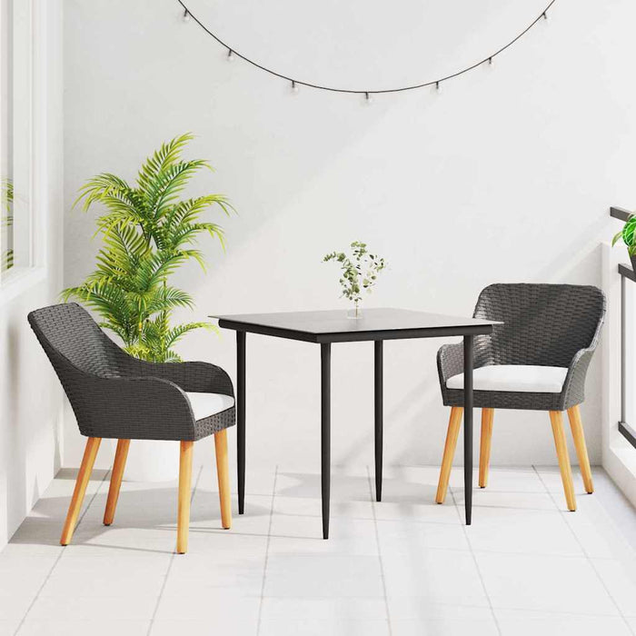 vidaXL Conjunto de Comedor de Jardín 3 uds. Negro ratán sintético