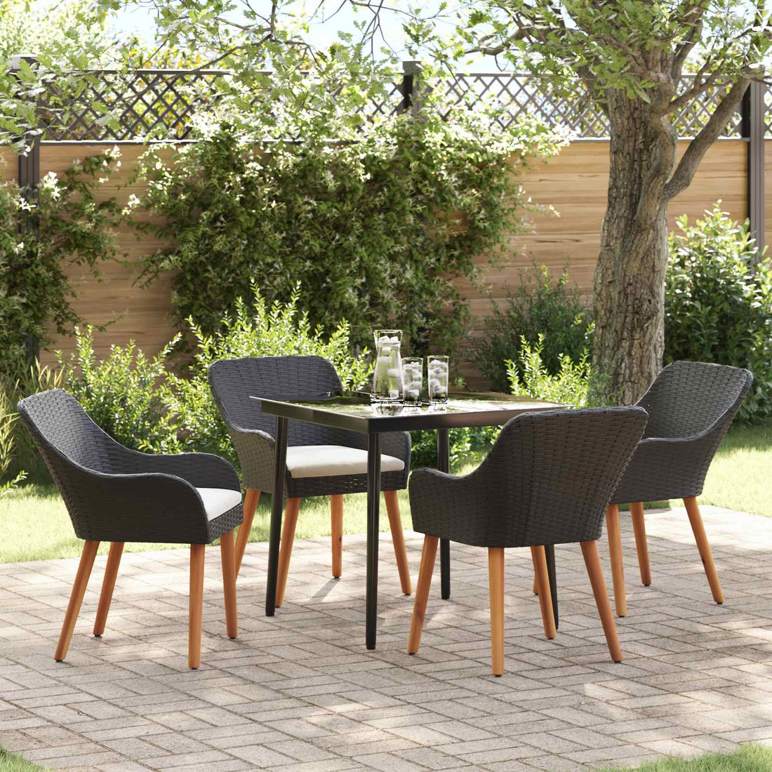 vidaXL Conjunto de Comedor de Jardín 5 uds. Negro ratán sintético