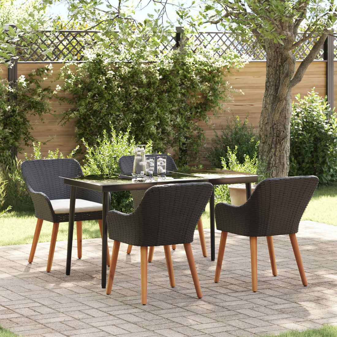 vidaXL Conjunto de Comedor de Jardín 5 uds. Negro ratán sintético