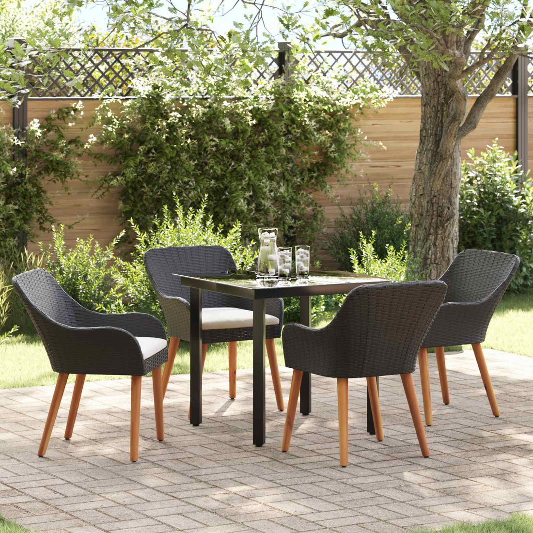 vidaXL Conjunto de Comedor de Jardín 5 uds. Negro ratán sintético