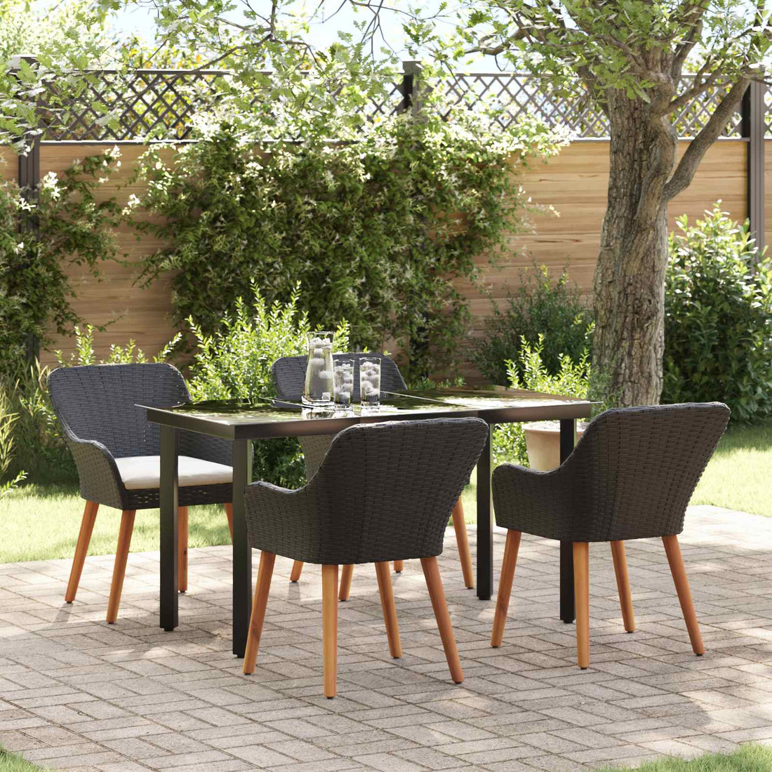 vidaXL Conjunto de Comedor de Jardín 5 uds. Negro ratán sintético
