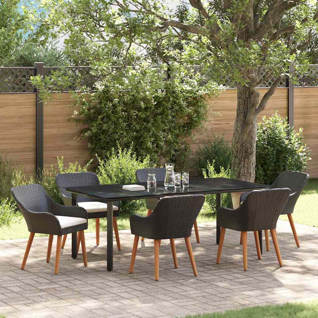 vidaXL Conjunto de Comedor de Jardín 7 uds. Negro ratán sintético