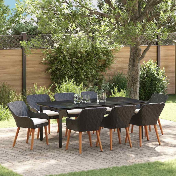 vidaXL Conjunto de Comedor de Jardín 9 uds. Negro ratán sintético