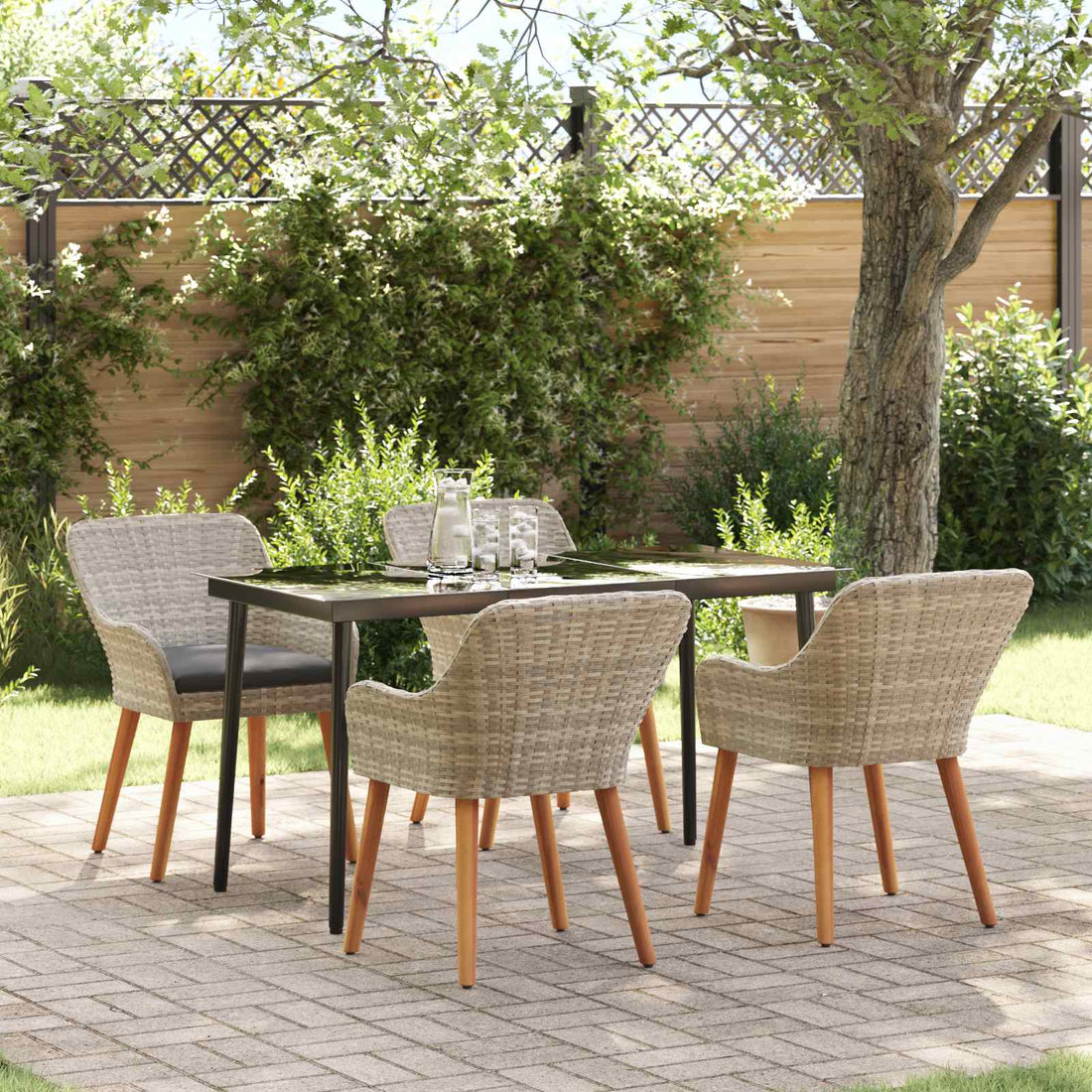 vidaXL Conjunto de Comedor de Jardín 5 uds. Gris Claro ratán sintético