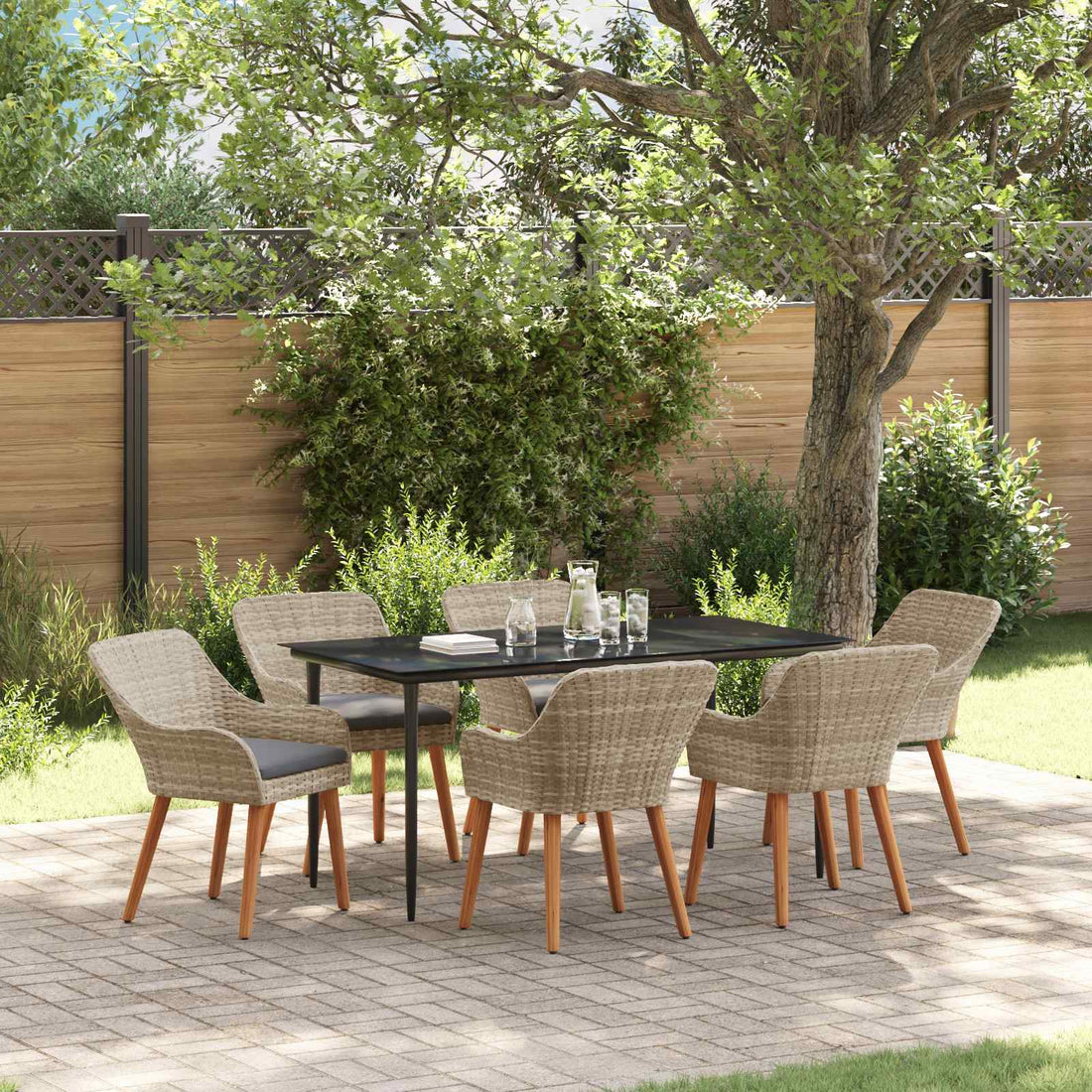 vidaXL Conjunto de Comedor de Jardín 7 uds. Gris Claro ratán sintético