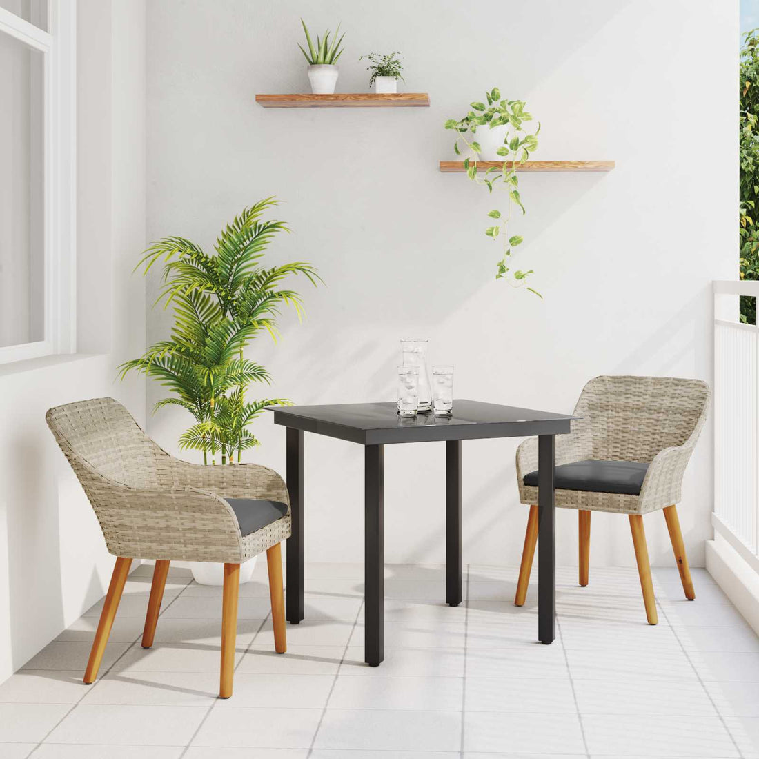 vidaXL Conjunto de Comedor de Jardín 3 uds. Gris Claro ratán sintético