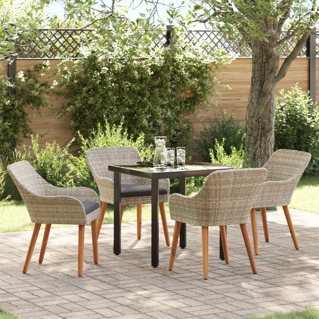 vidaXL Conjunto de Comedor de Jardín 5 uds. Gris Claro ratán sintético