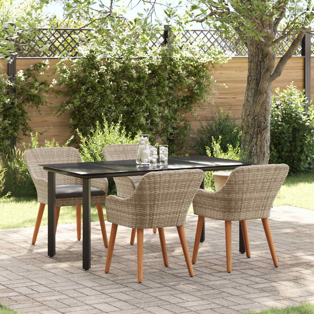 vidaXL Conjunto de Comedor de Jardín 5 uds. Gris Claro ratán sintético