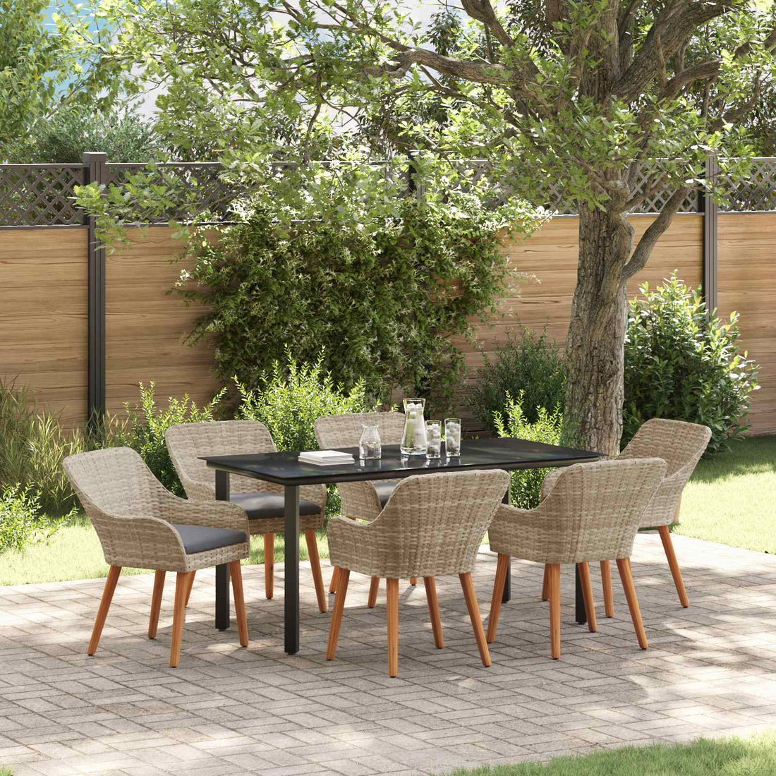 vidaXL Conjunto de Comedor de Jardín 7 uds. Gris Claro ratán sintético