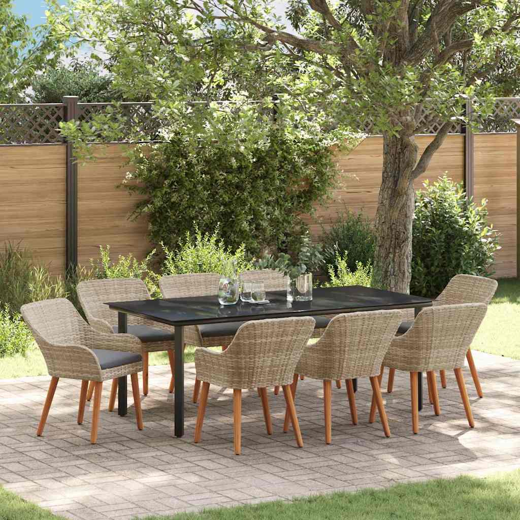 vidaXL Conjunto de Comedor de Jardín 9 uds. Gris Claro ratán sintético