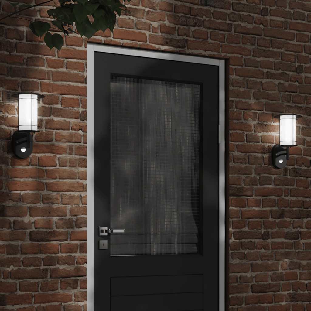 vidaXL Apliques de exterior con sensor 2 uds acero inoxidable negro
