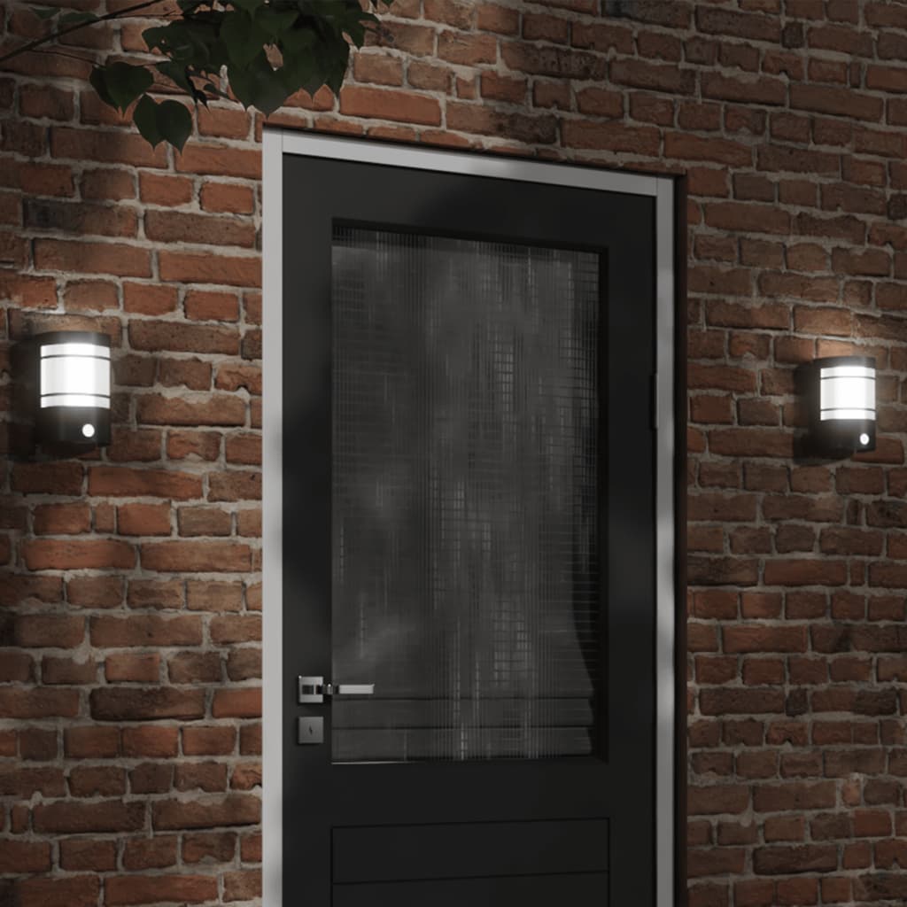 vidaXL Apliques de exterior con sensor 2 uds acero inoxidable negro