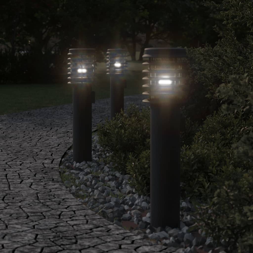 vidaXL Lámparas de suelo de exterior 3 uds acero inoxidable negro 60cm