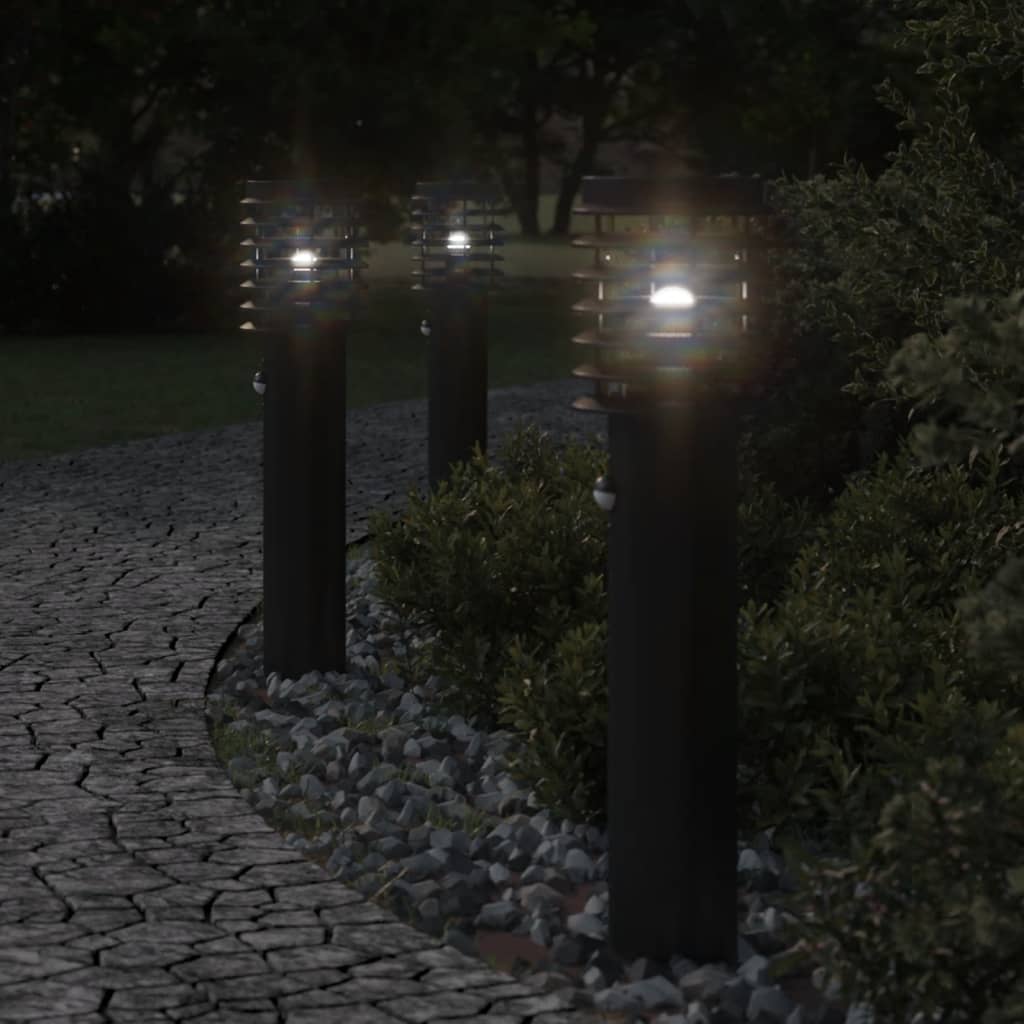 vidaXL Lámparas de suelo de exterior con sensor acero negro 60 cm