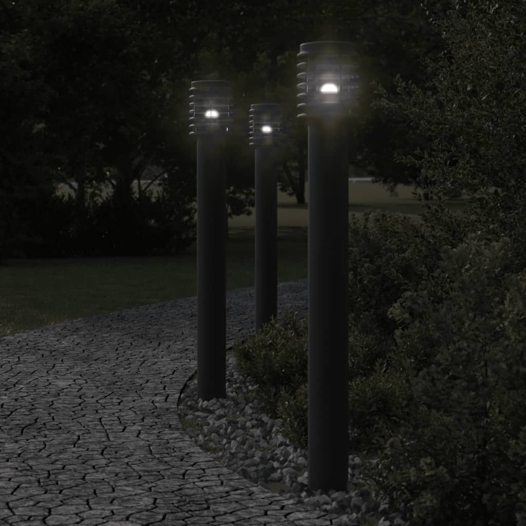 vidaXL Lámparas de suelo exterior con enchufe 3 uds acero negro 110 cm