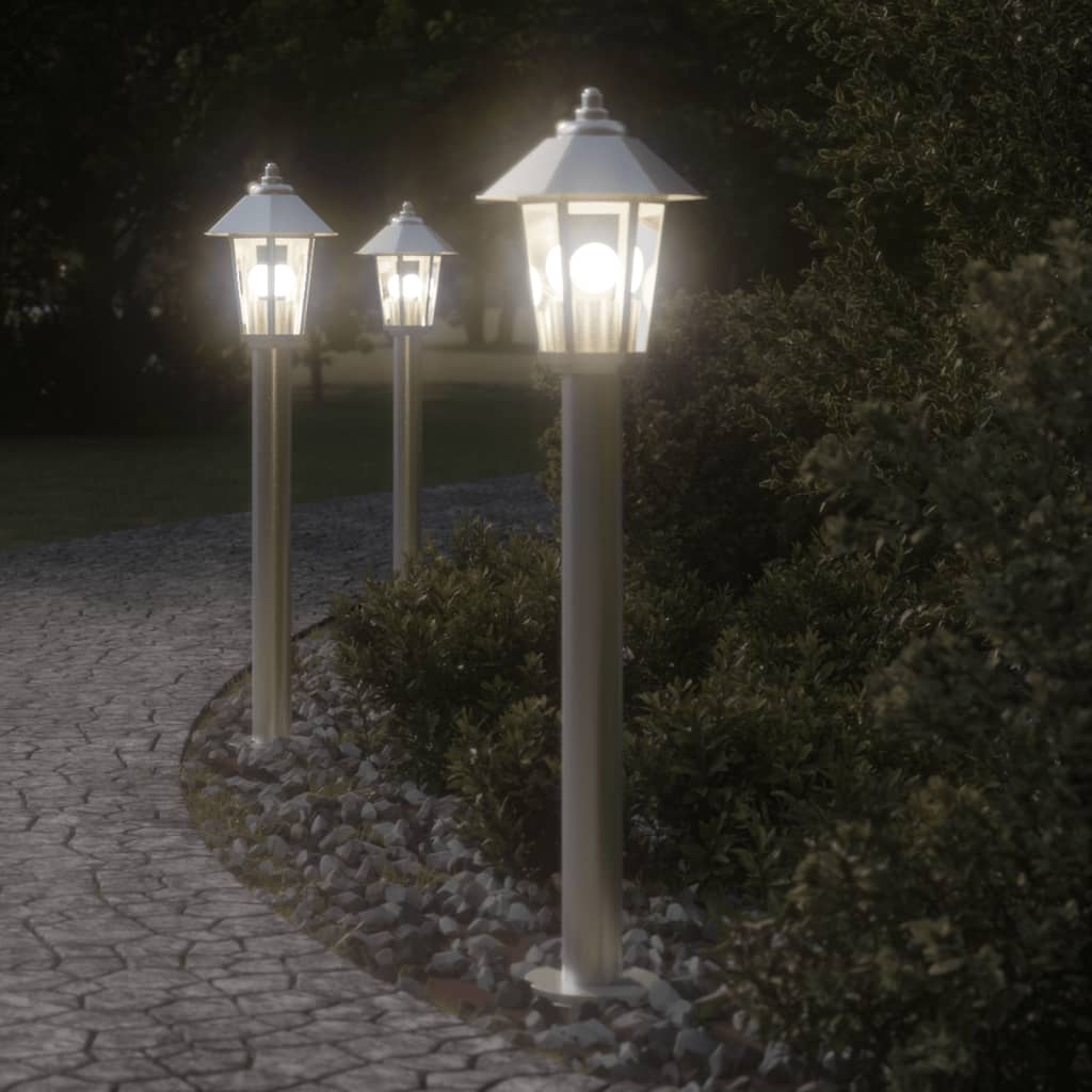 vidaXL Lámparas de suelo de exterior 3 unidades acero inoxidable 80 cm