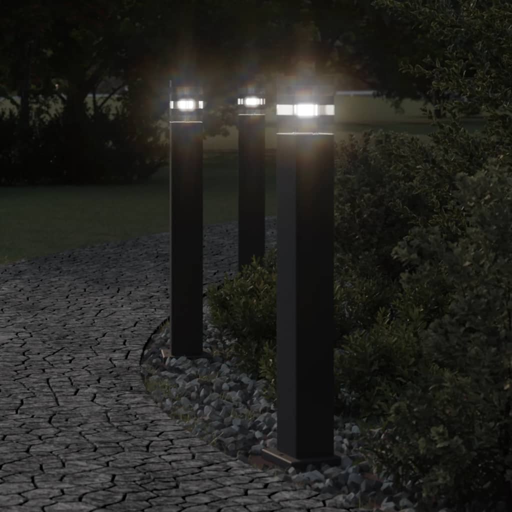 vidaXL Lámparas de suelo de exterior 3 unidades aluminio negro 80 cm