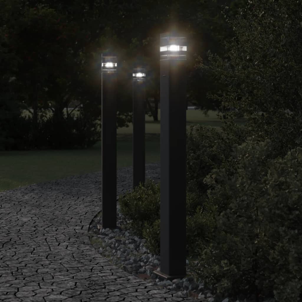 vidaXL Lámparas suelo exterior con enchufe 3 uds aluminio negro 110 cm