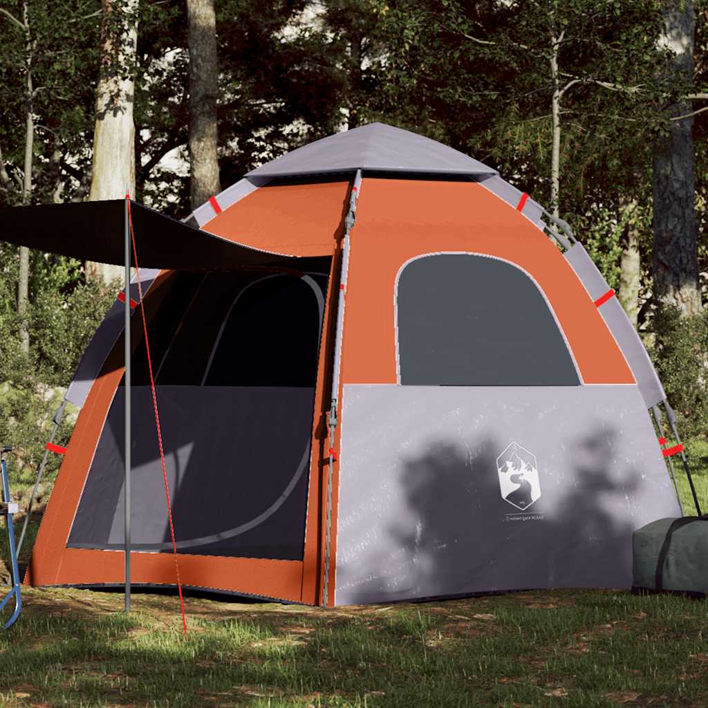 vidaXL Tienda campaña cabaña 4 personas apertura rápida gris naranja