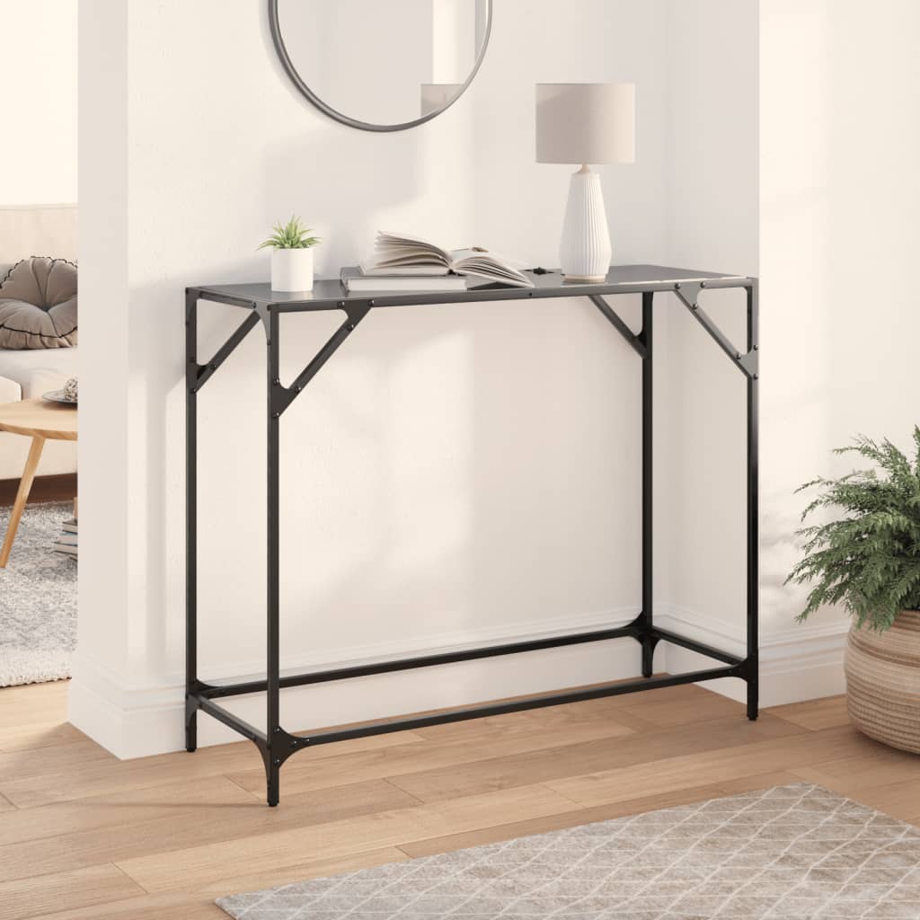vidaXL Mesa consola con superficie de vidrio negro acero 98x35x81 cm